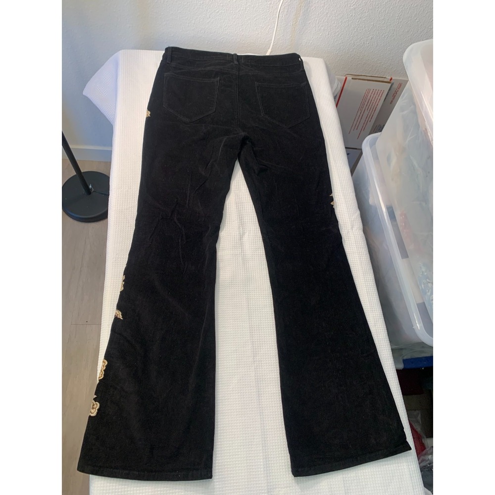 (J-126)Driftwood Black Corduroy Embroidered Floral Flare Jeans Women's 8 NWT QVC - Picture 3 of 10